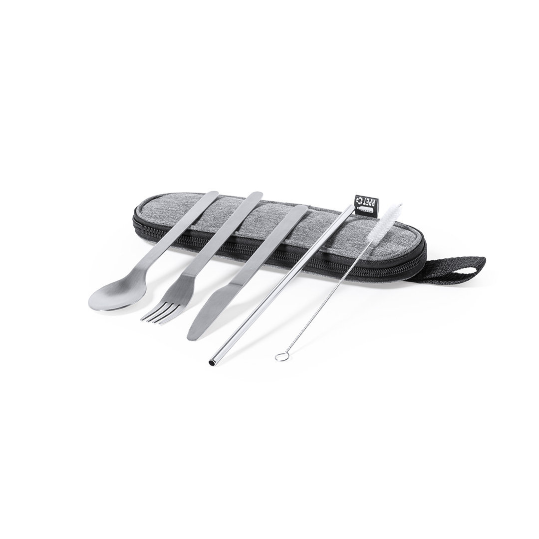 Set cubiertos personalizado Tailung de acero inox con estuche RPET