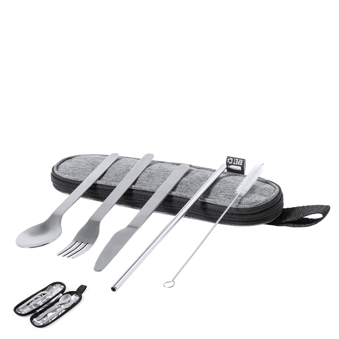 Set cubiertos personalizado Tailung de acero inox con estuche RPET - Packs de regalo personalizado - Regalo Promocional Personalizado