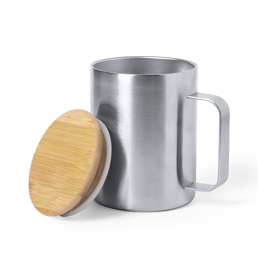 Taza térmica personalizada Ricaly de acero inox con bambú de 350ml