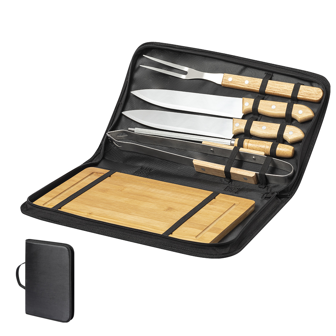 Set barbacoa personalizado Craxton de metal con tabla de bambú - Packs de regalo personalizado - Regalo Promocional Personalizado