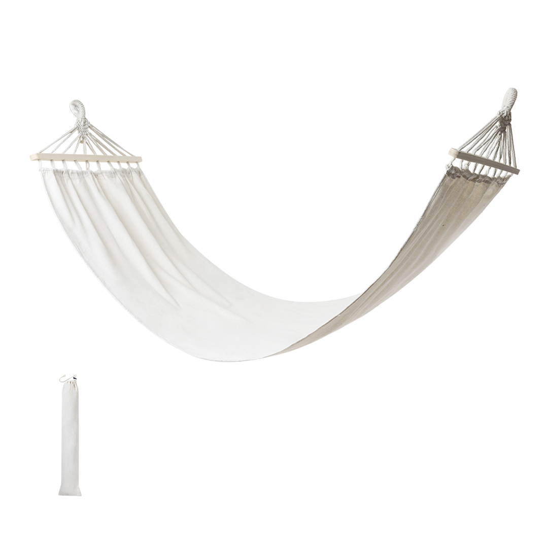 Hamaca personalizada Niobex de canvas resistente con soportes de madera natural - Verano - Regalo Promocional Personalizado