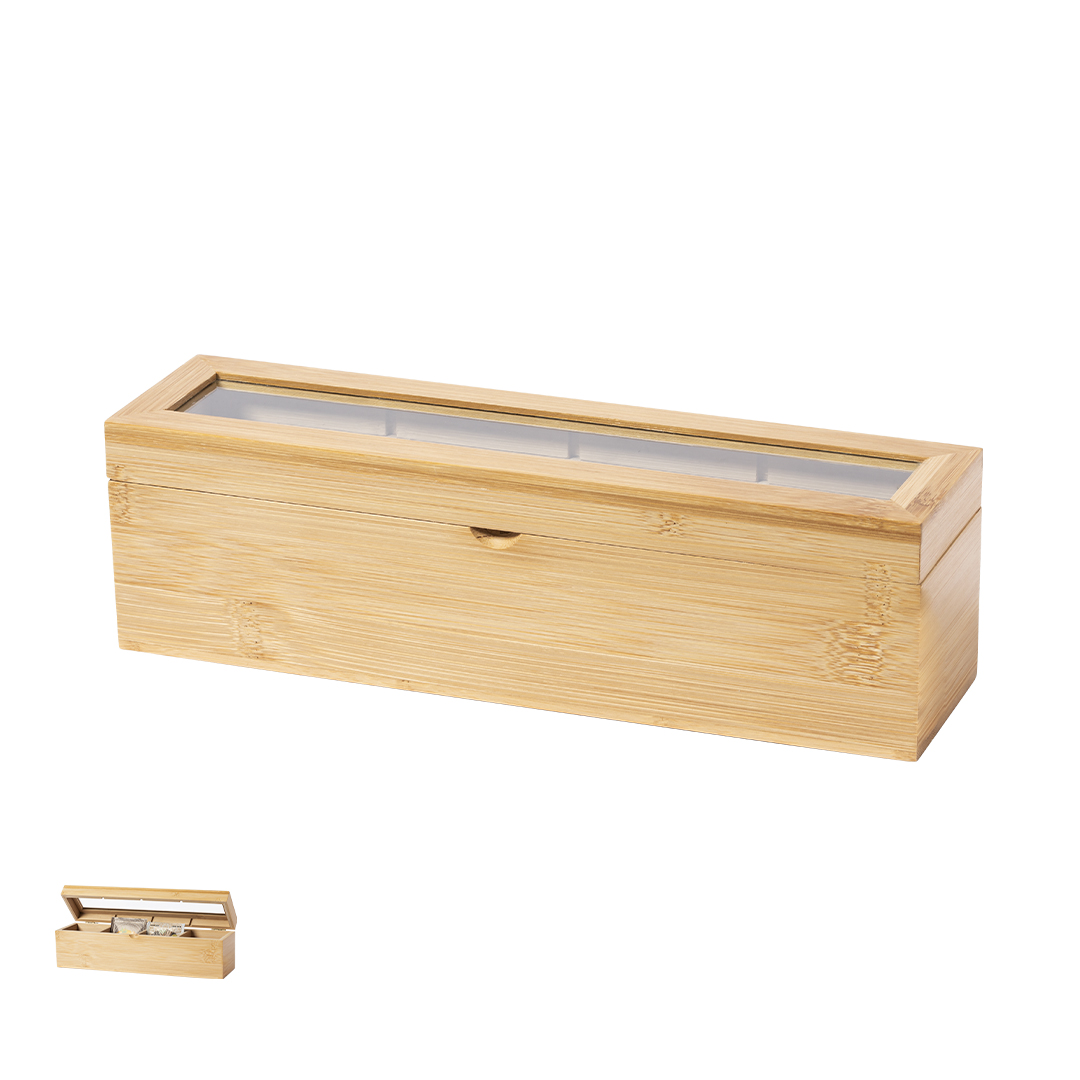 Caja de té personalizada Zirkony de bambú con cristal - Hogar - Regalo Promocional Personalizado