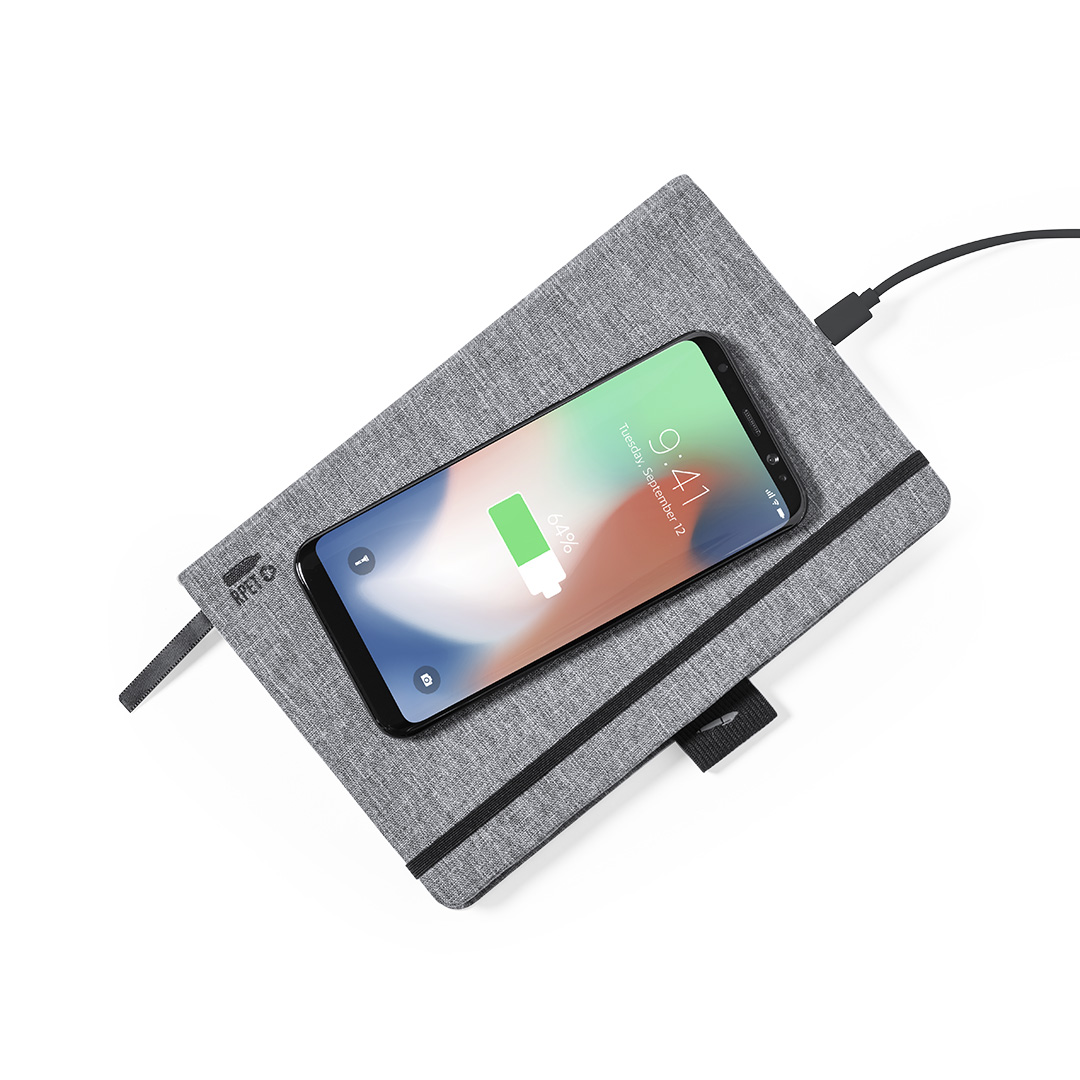 Bloc cargador personalizado Bein A5 nature en RPET con cargador inalámbrico 10W - Tecnología - Regalo Promocional Personalizado - vista alternativa