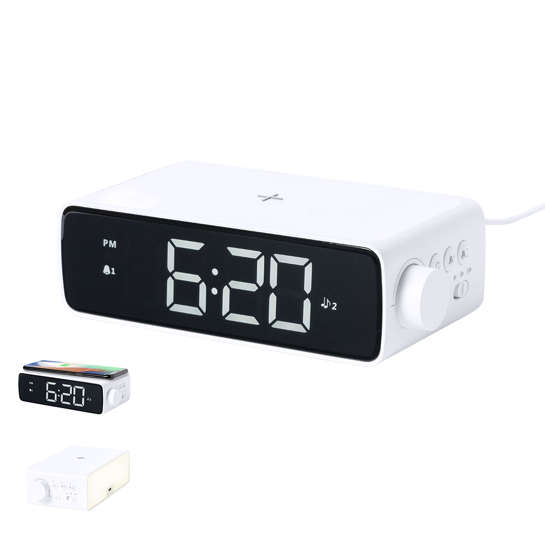 Reloj multifunción personalizado Fabirt blanco con 36 LEDs y carga 10W - Tecnología - Regalo Promocional Personalizado