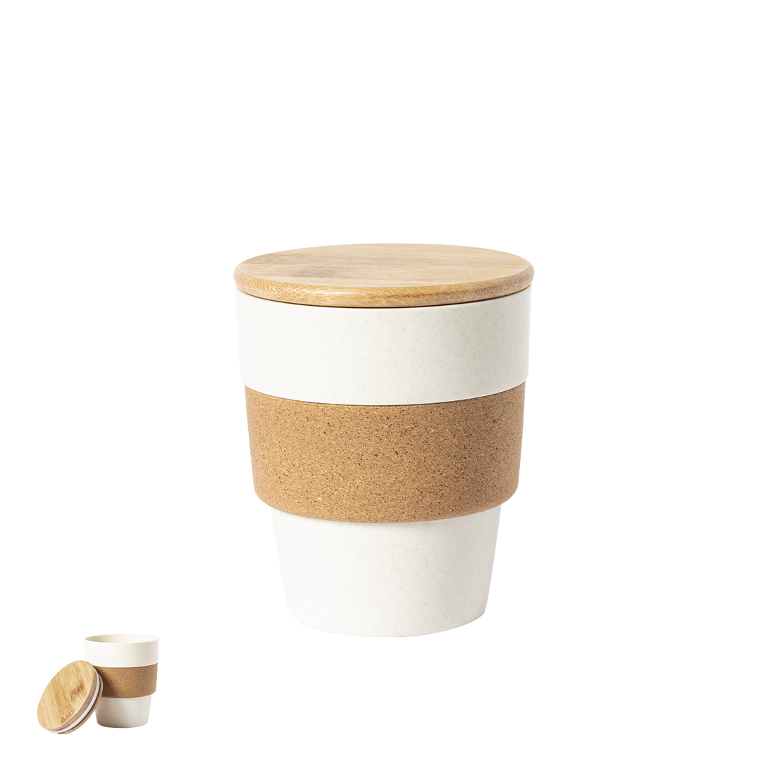 Vaso personalizado Fredy de PP veteado con corcho y bambú de 350ml - Tazas y vasos personalizados - Regalo Promocional Personalizado