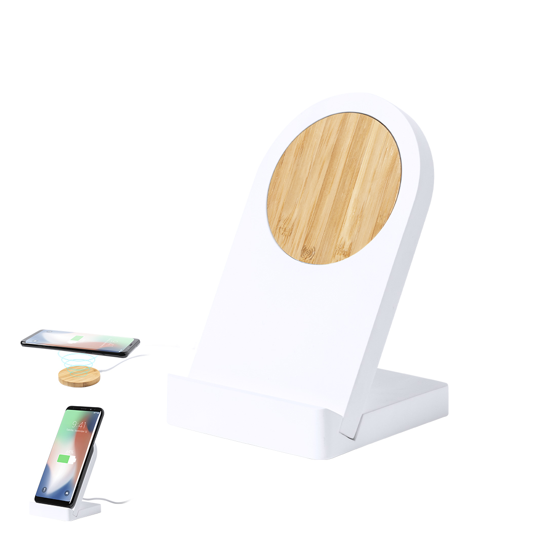 Cargador personalizado soporte Noopy inalámbrico magnético de bambú con PLA - Tecnología - Regalo Promocional Personalizado