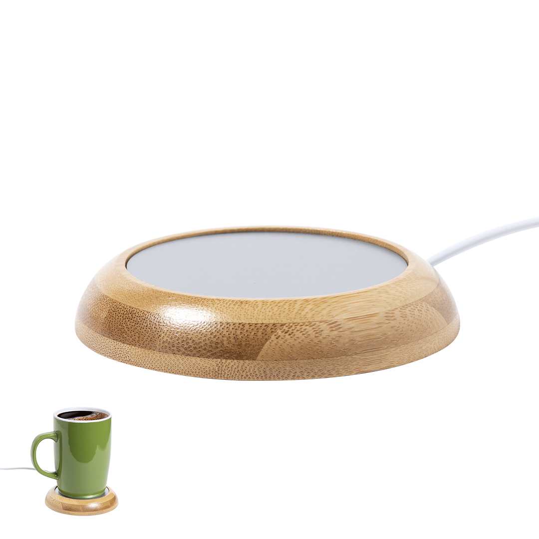 Calentador de tazas personalizado Ligrant de bambú con conexión USB - Tazas y vasos personalizados - Regalo Promocional Personalizado