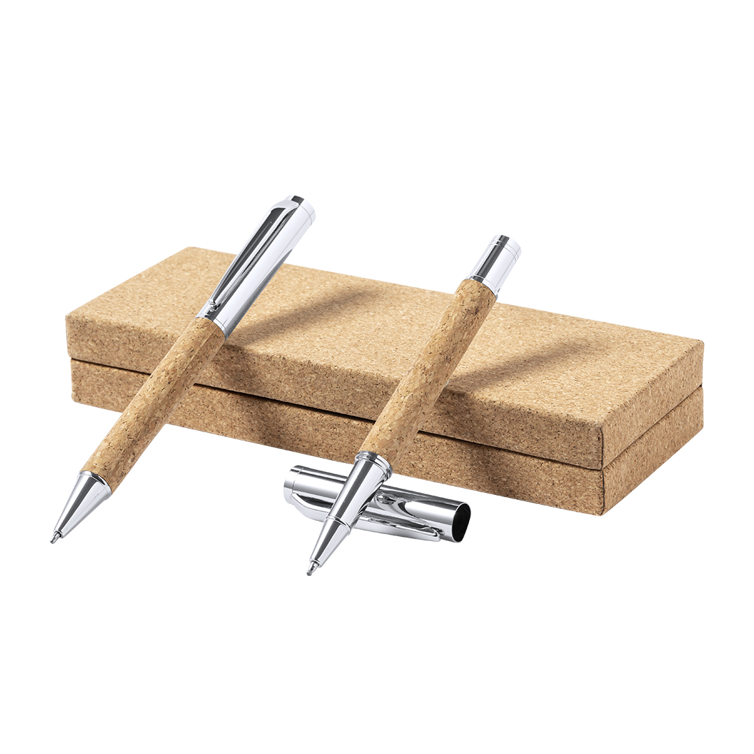 Set con bolígrafo y roller personalizado Odegor de corcho natural - Set de escritura personalizados - Regalo Promocional Personalizado