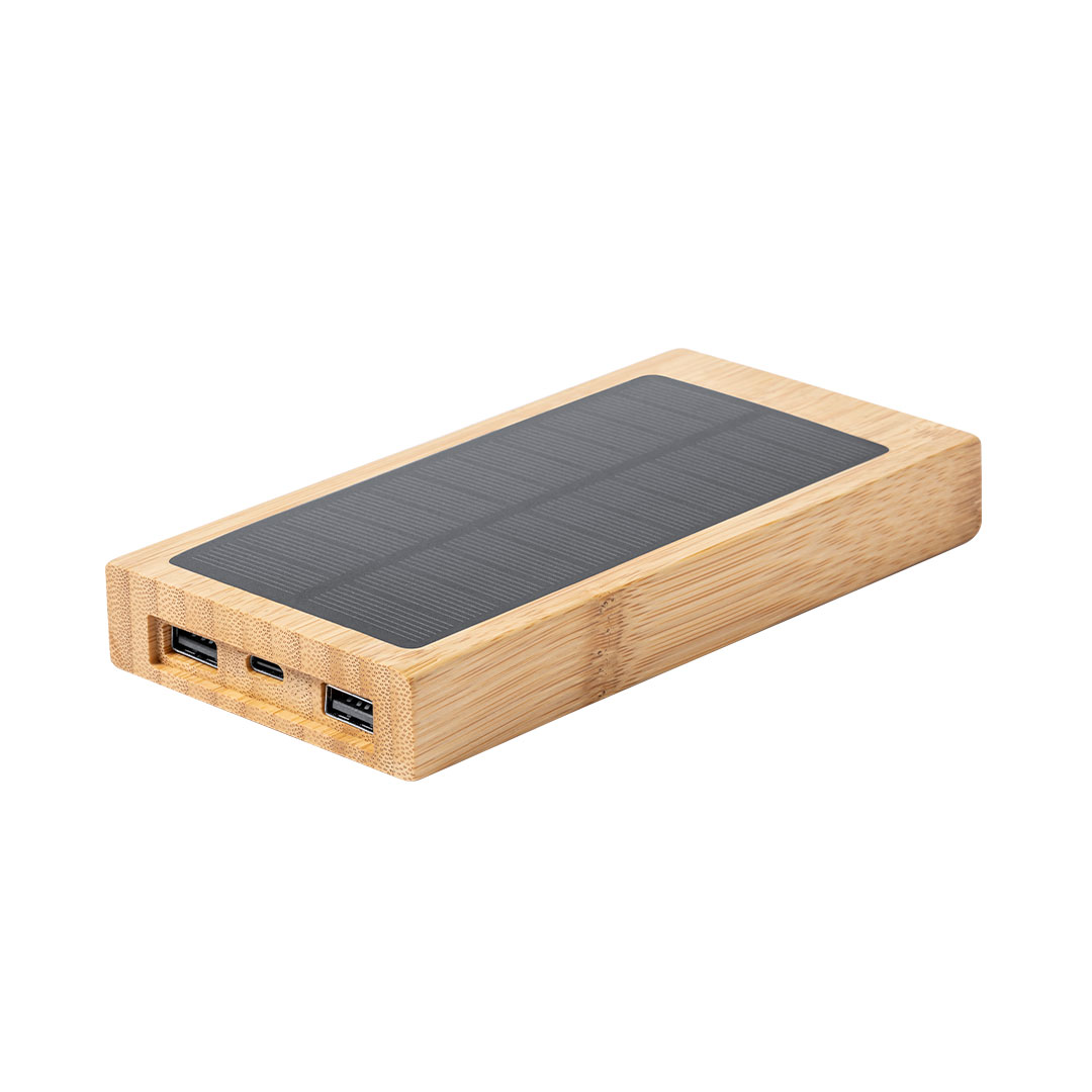 Power Bank personalizada Diuk FSC de bambú certificado con panel solar de 10000mAh - Tecnología - Regalo Promocional Personalizado