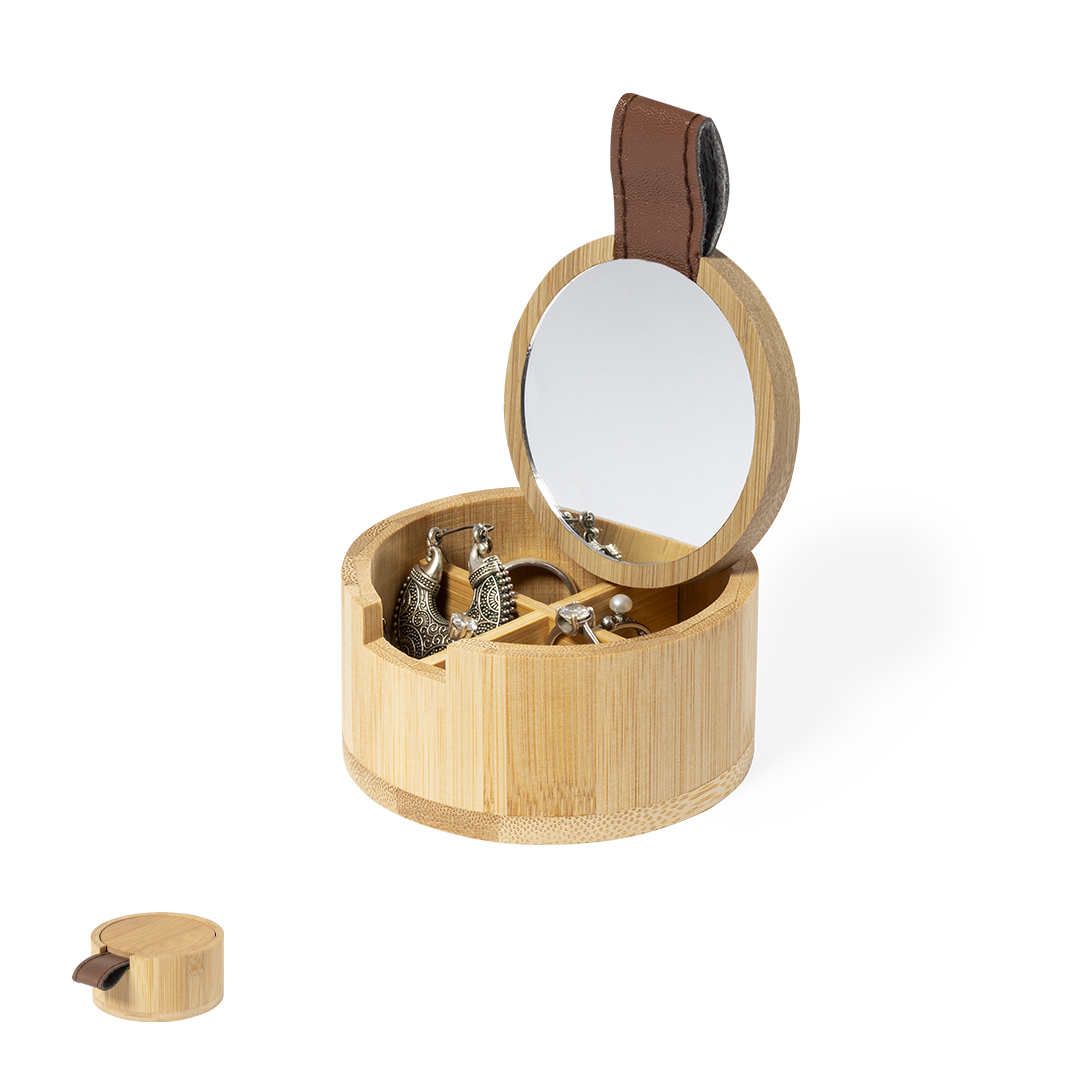 Joyero personalizado Fontana línea nature de bambú con espejo y 4 compartimentos - Hogar - Regalo Promocional Personalizado