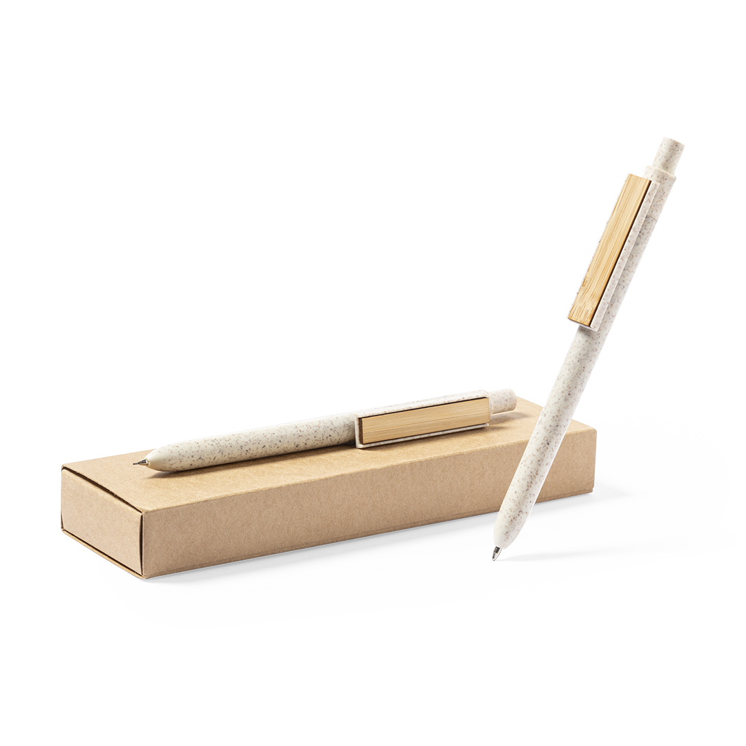 Set bolígrafo y portaminas personalizado Bruneok de caña de trigo - Set de escritura personalizados - Regalo Promocional Personalizado