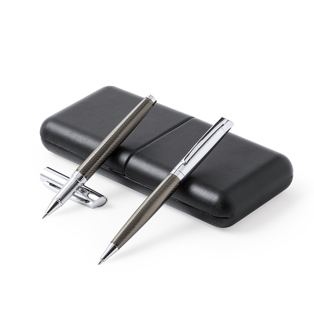 Set con bolígrafo y roller metálico cromado personalizado Williams premium - Set de escritura personalizados - Regalo Promocional Personalizado