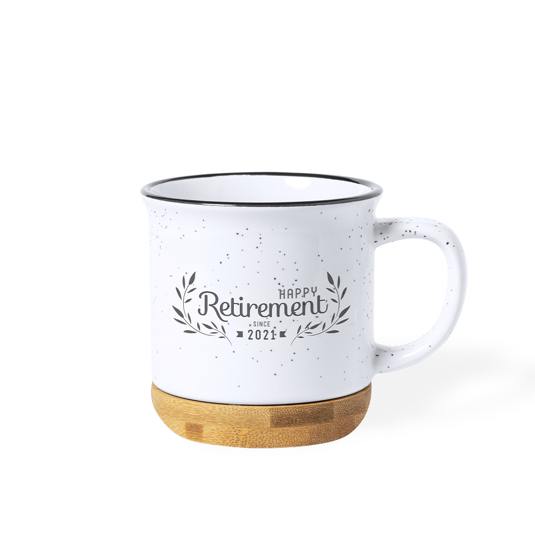Taza de cerámica personalizada Larray vintage de 330ml con base de bambú - Tazas y vasos personalizados - Regalo Promocional Personalizado