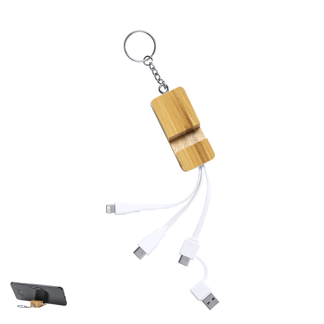 Cable cargador personalizado multifunción Drusek con llavero y soporte - Tecnología - Regalo Promocional Personalizado
