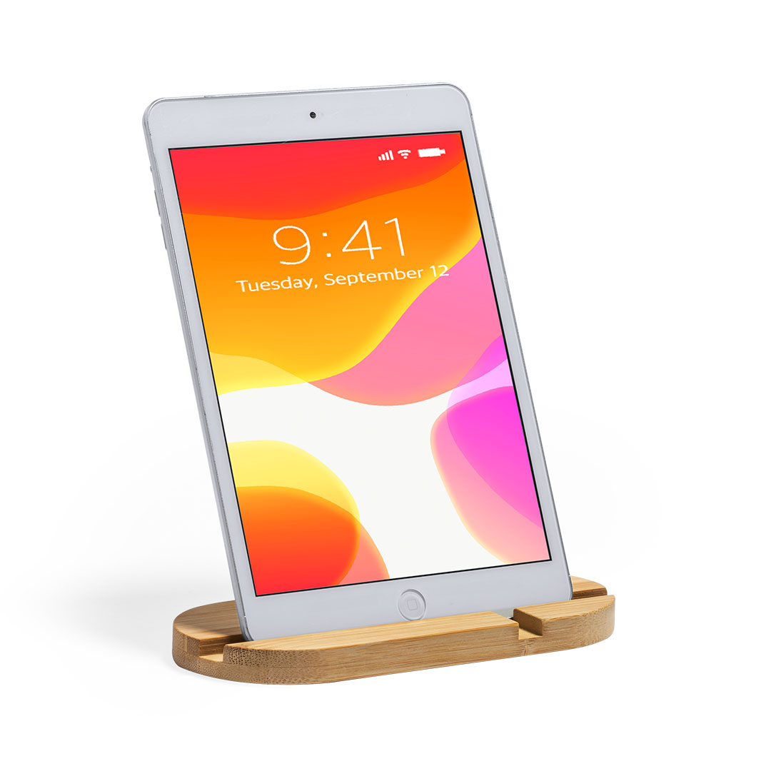 Soporte  para smartphone y tablet personalizado Lemins de bambú con cortes naturales - Tecnología - Regalo Promocional Personalizado - vista alternativa