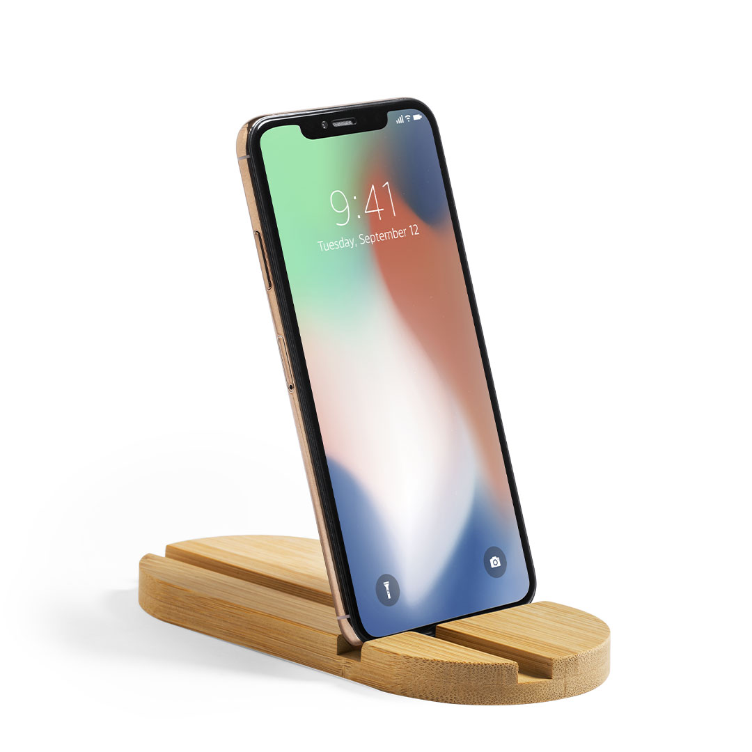 Soporte  para smartphone y tablet personalizado Lemins de bambú con cortes naturales - Tecnología - Regalo Promocional Personalizado - imagen 4