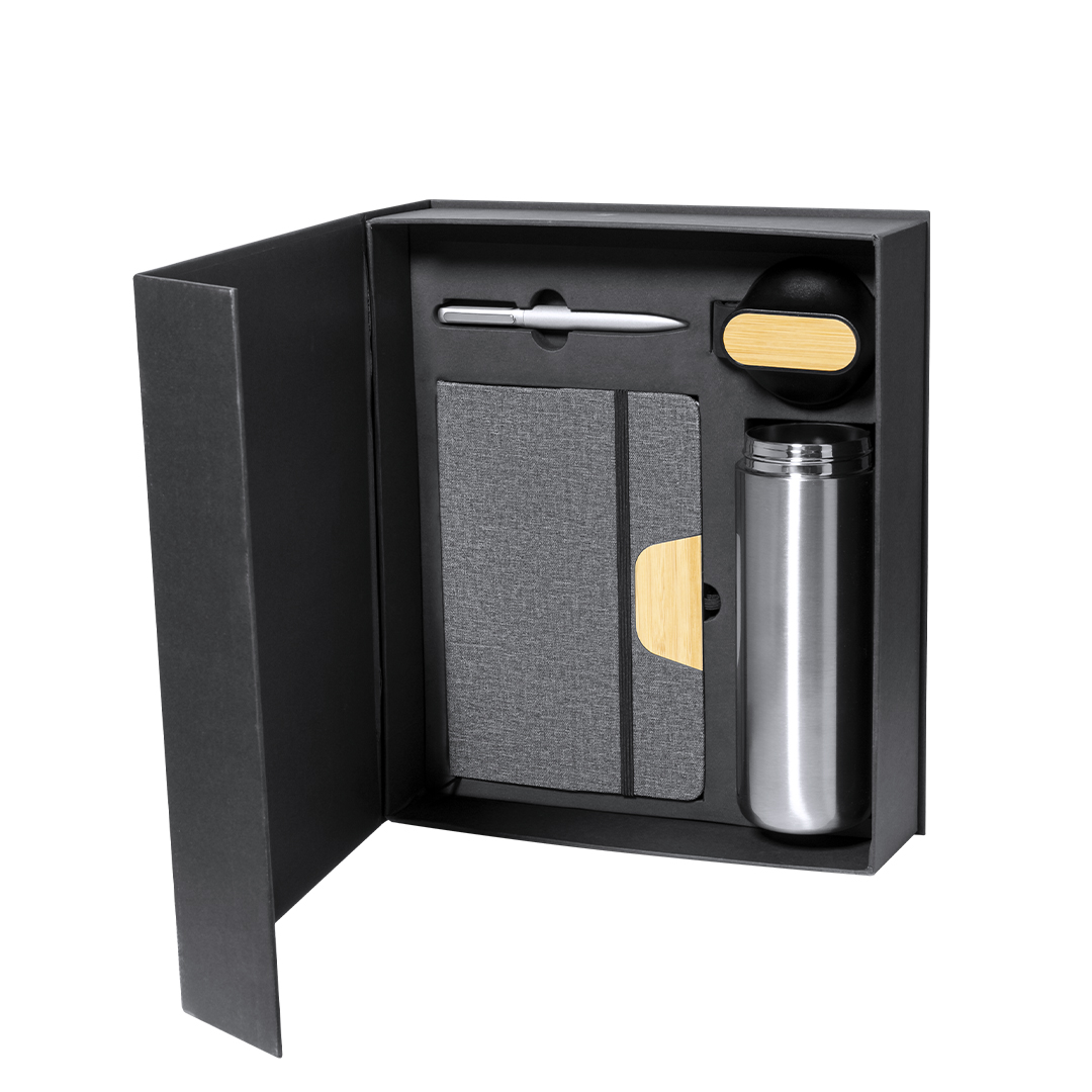 Set personalizado Halderan premium termo bambú con bloc smartphone - Tazas y botellas - Regalo Promocional Personalizado