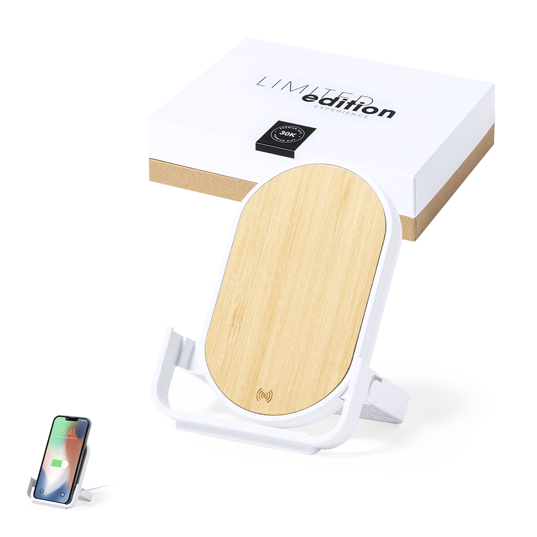 Cargador personalizado Buisson inalámbrico Limited Edition de bambú con ABS - Tecnología - Regalo Promocional Personalizado