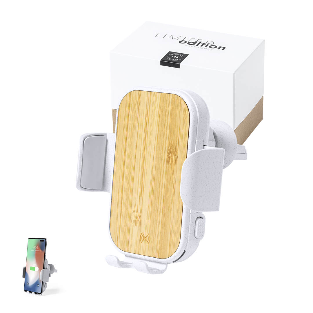 Soporte cargador de coche personalizado Yaben Limited Edition de bambú 15W - Tecnología - Regalo Promocional Personalizado