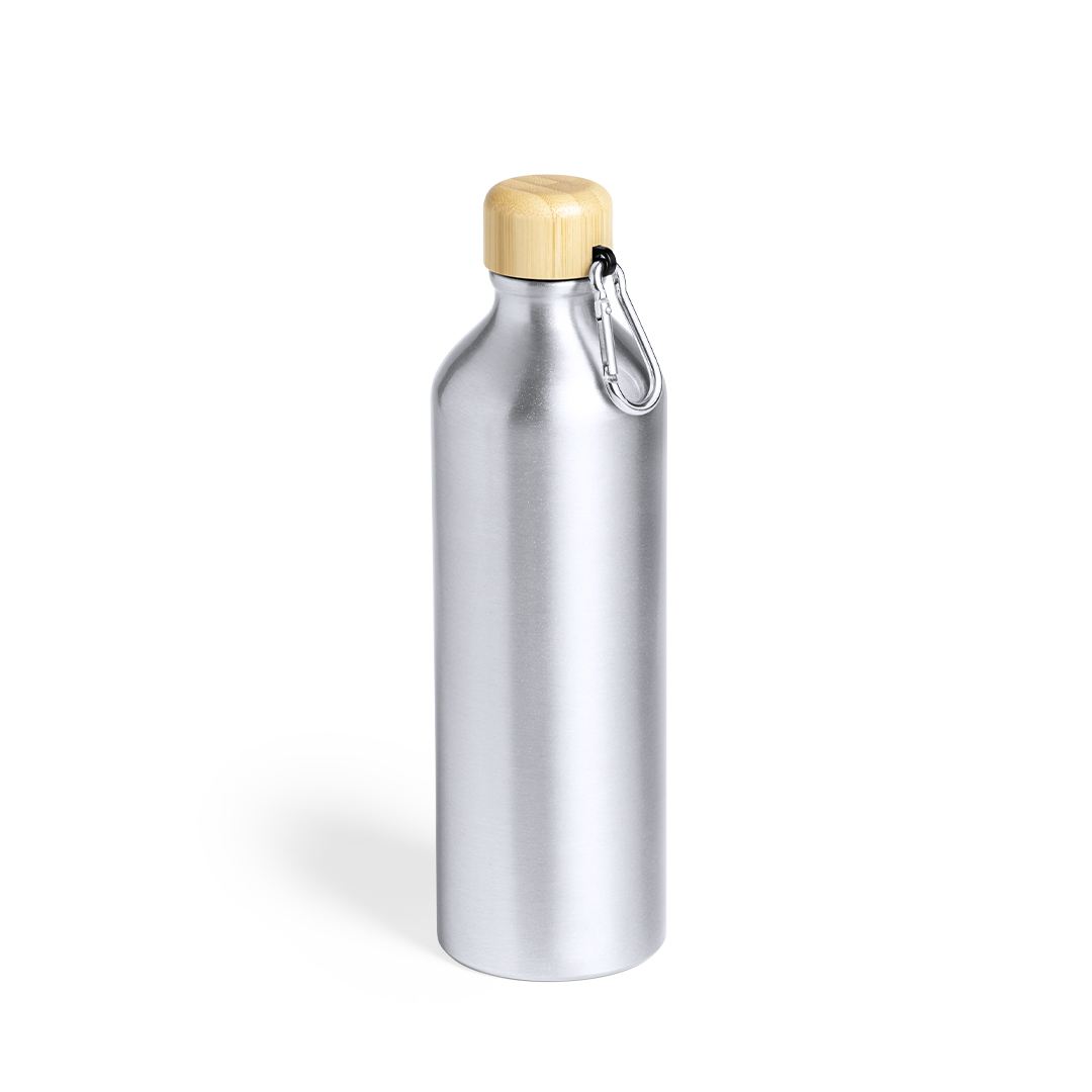 Bidón Hetien 800ml aluminio mate bambú mosquetón - Tazas y botellas - Regalo Promocional Personalizado