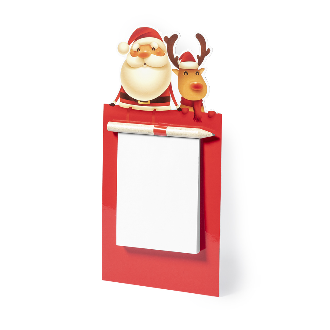 Imán personalizado Larry bloc notas navideño Papá Noel y Reno con lápiz - Imanes personalizados - Regalo Promocional Personalizado