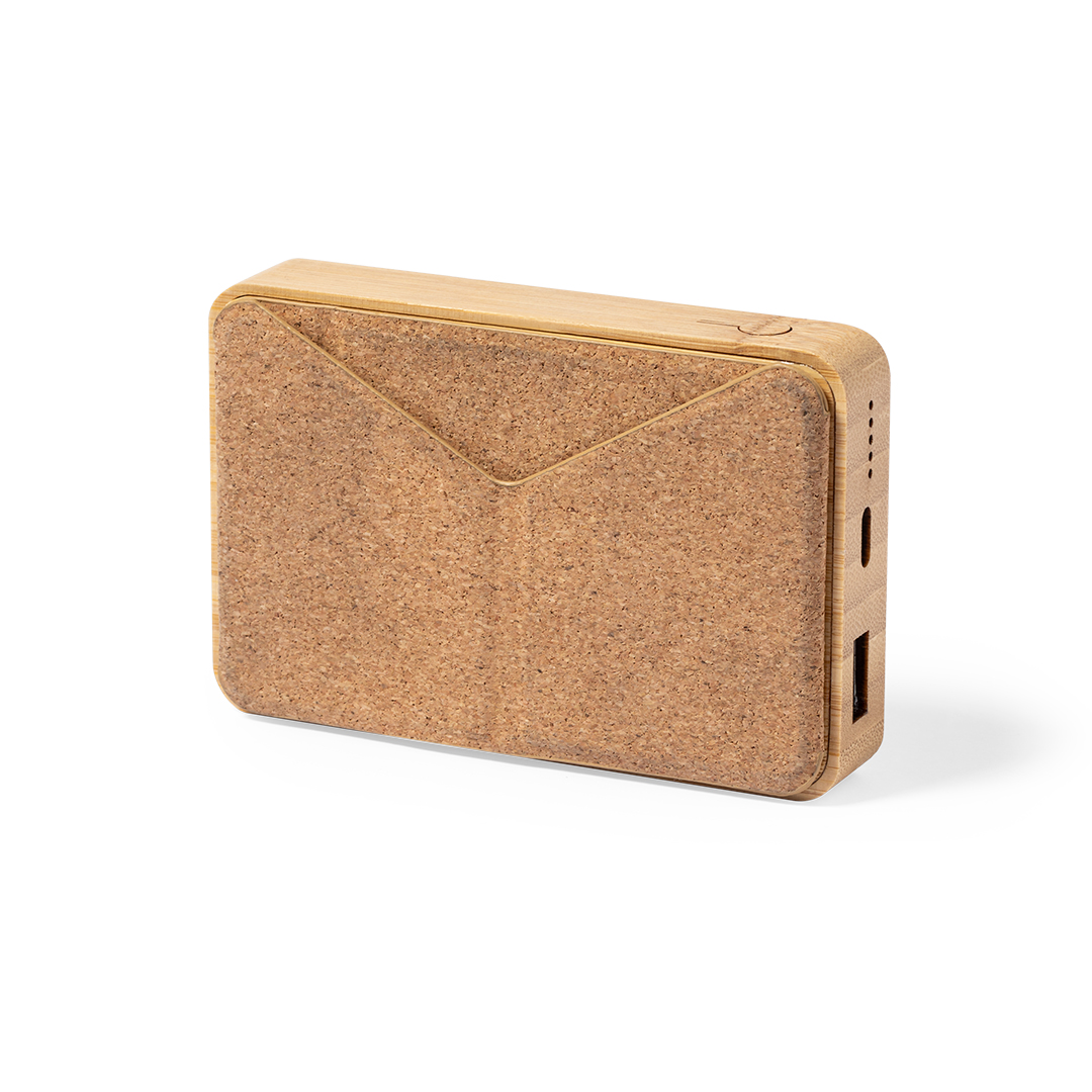Power Bank personalizada Dobson de bambú y corcho con fijación magnética de 5000mAh