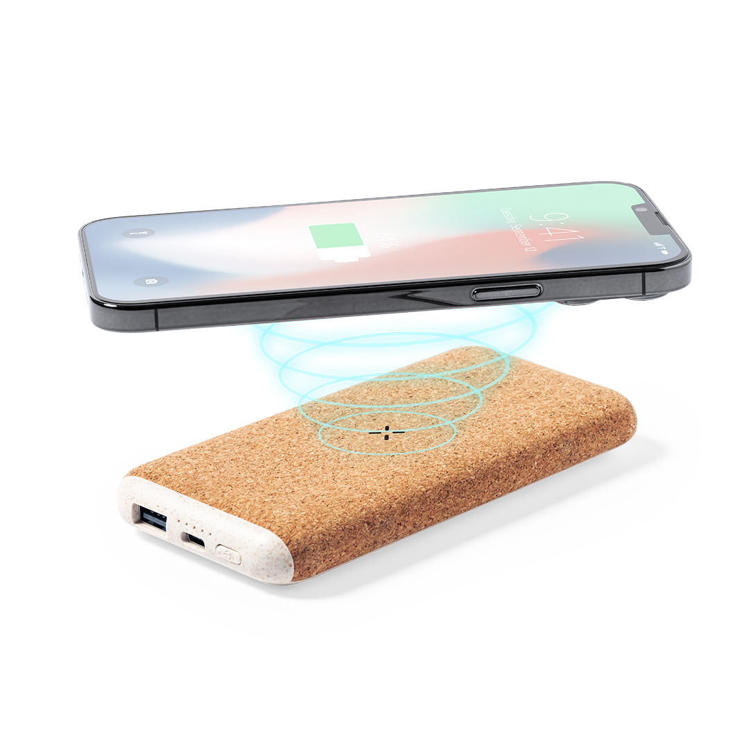 Power Bank personalizada Limerick de corcho y caña de trigo con carga inalámbrica de 8000mAh - Tecnología - Regalo Promocional Personalizado - imagen 3