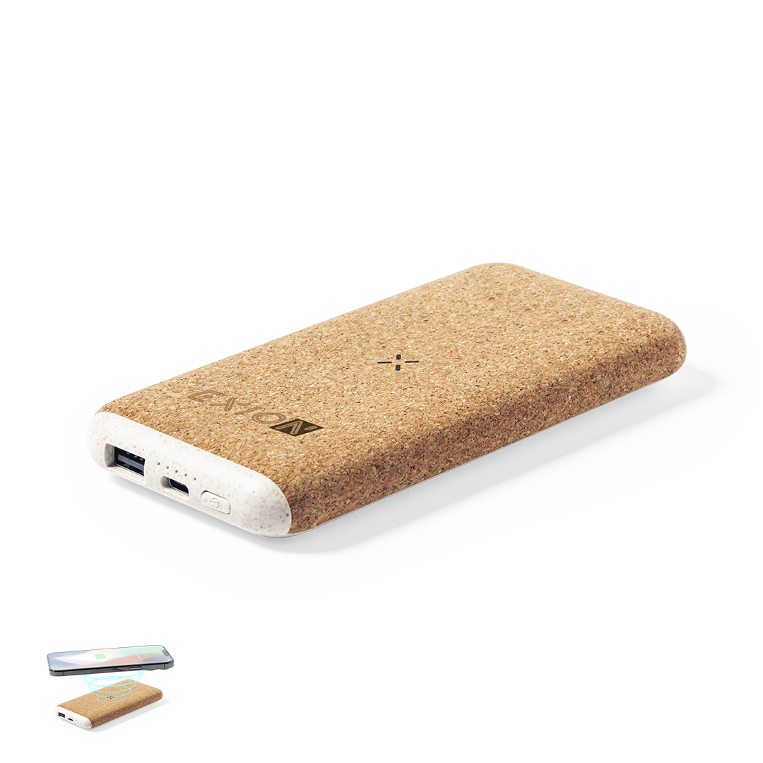 Power Bank personalizada Limerick de corcho y caña de trigo con carga inalámbrica de 8000mAh - Tecnología - Regalo Promocional Personalizado