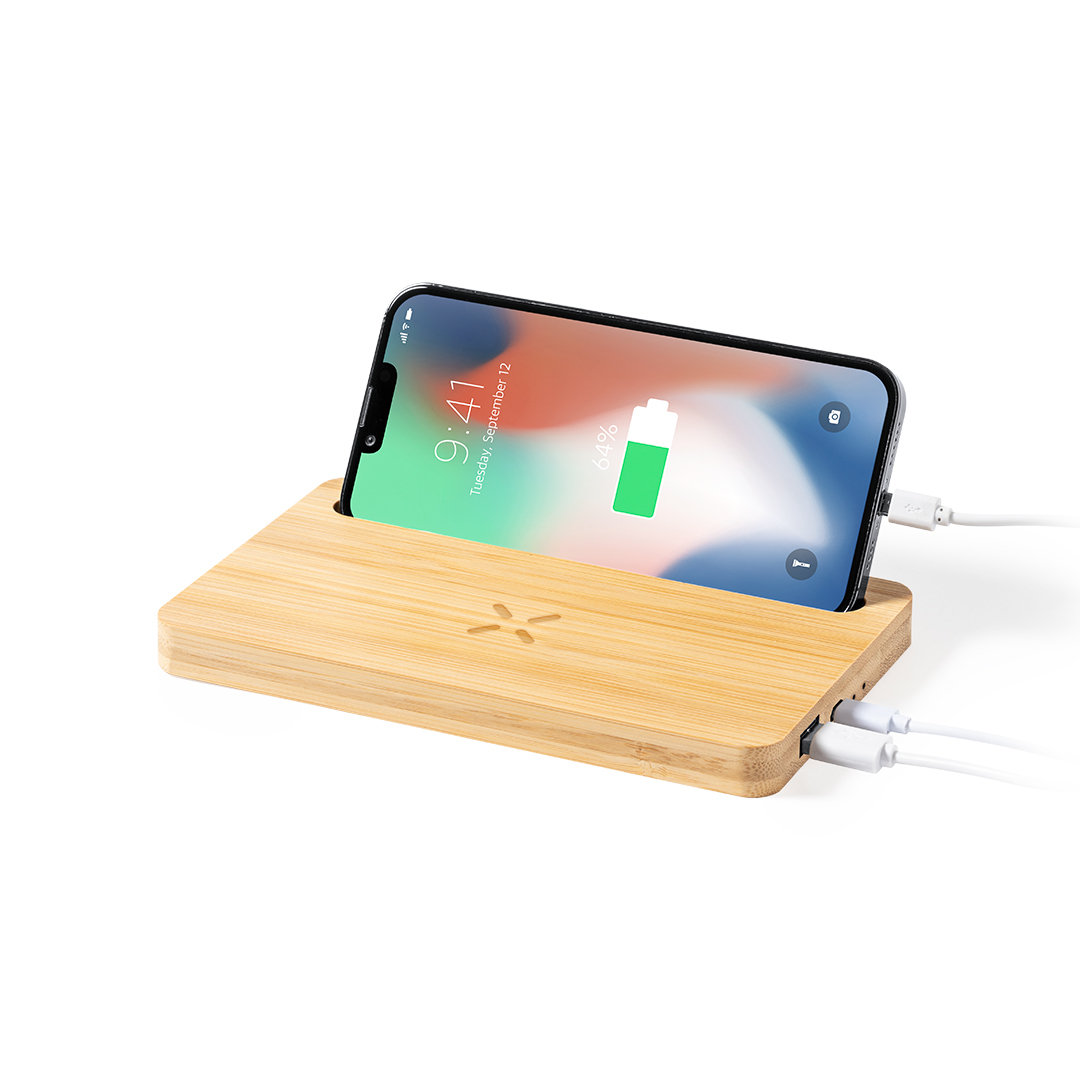 Cargador personalizado organizador Loubron inalámbrico 15W de bambú con USB - Tecnología - Regalo Promocional Personalizado - imagen 3