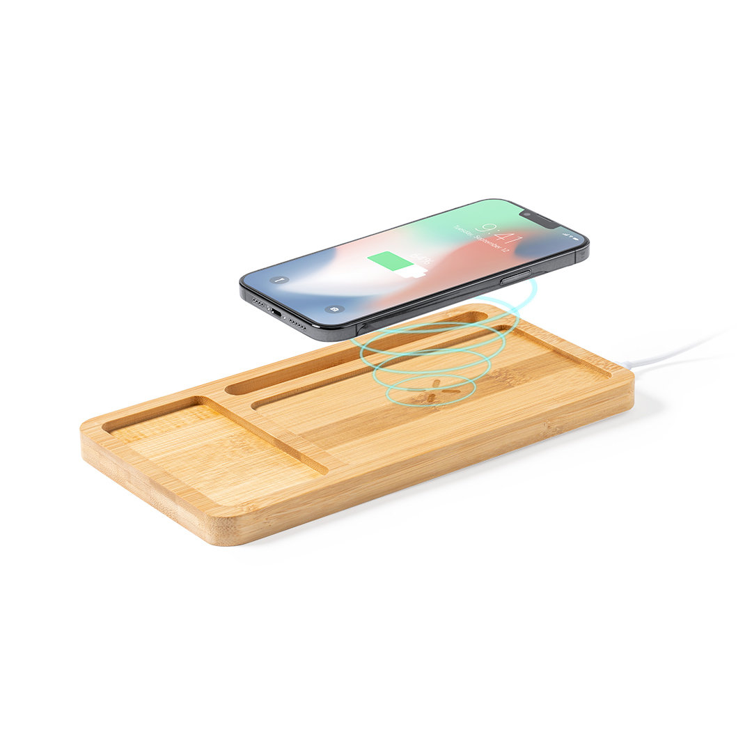 Cargador personalizado organizador Golbar inalámbrico 15W de bambú con compartimento - Tecnología - Regalo Promocional Personalizado - imagen 3