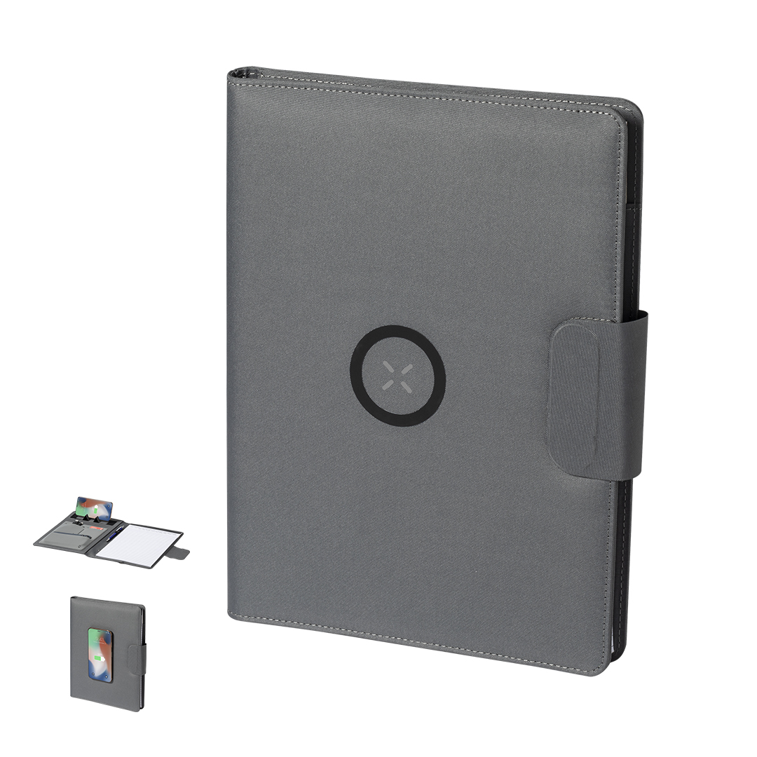 Carpeta personalizada multifunción Harbur de RPET con cargador inalámbrico 5000mAh - Tecnología - Regalo Promocional Personalizado
