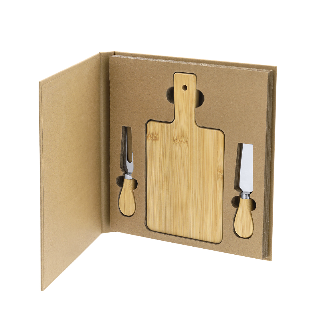 Set de quesos personalizado Tauroa de bambú con trinchador y cuchillo - Packs de regalo personalizado - Regalo Promocional Personalizado