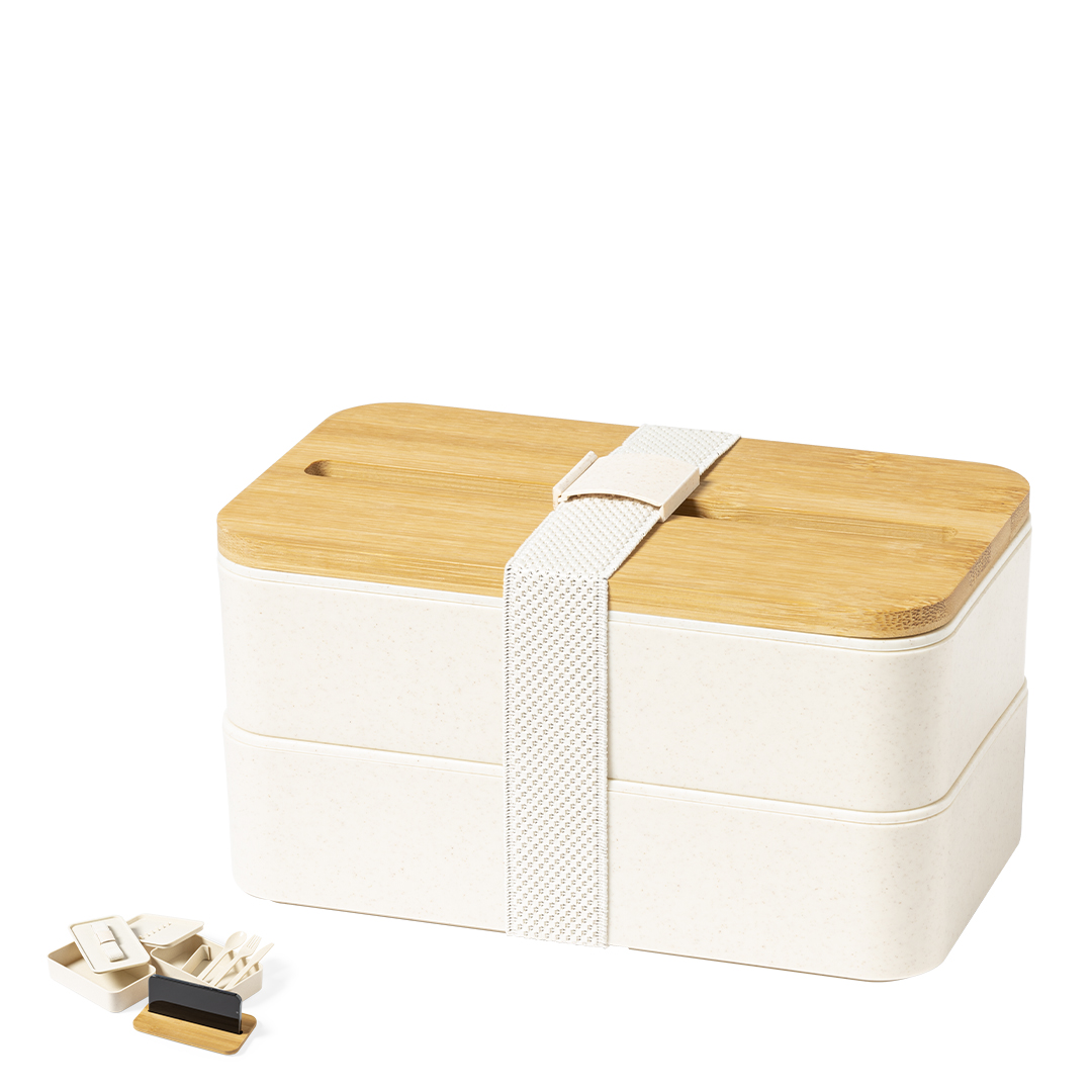 Fiambrera personalizada Graftan de PP con soporte smartphone bambú - Viaje - Regalo Promocional Personalizado