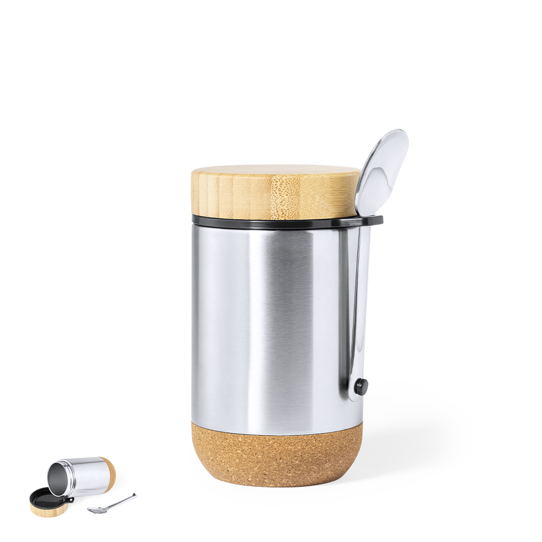 Fiambrera personalizada Cambrix de acero inox con base de corcho - Viaje - Regalo Promocional Personalizado