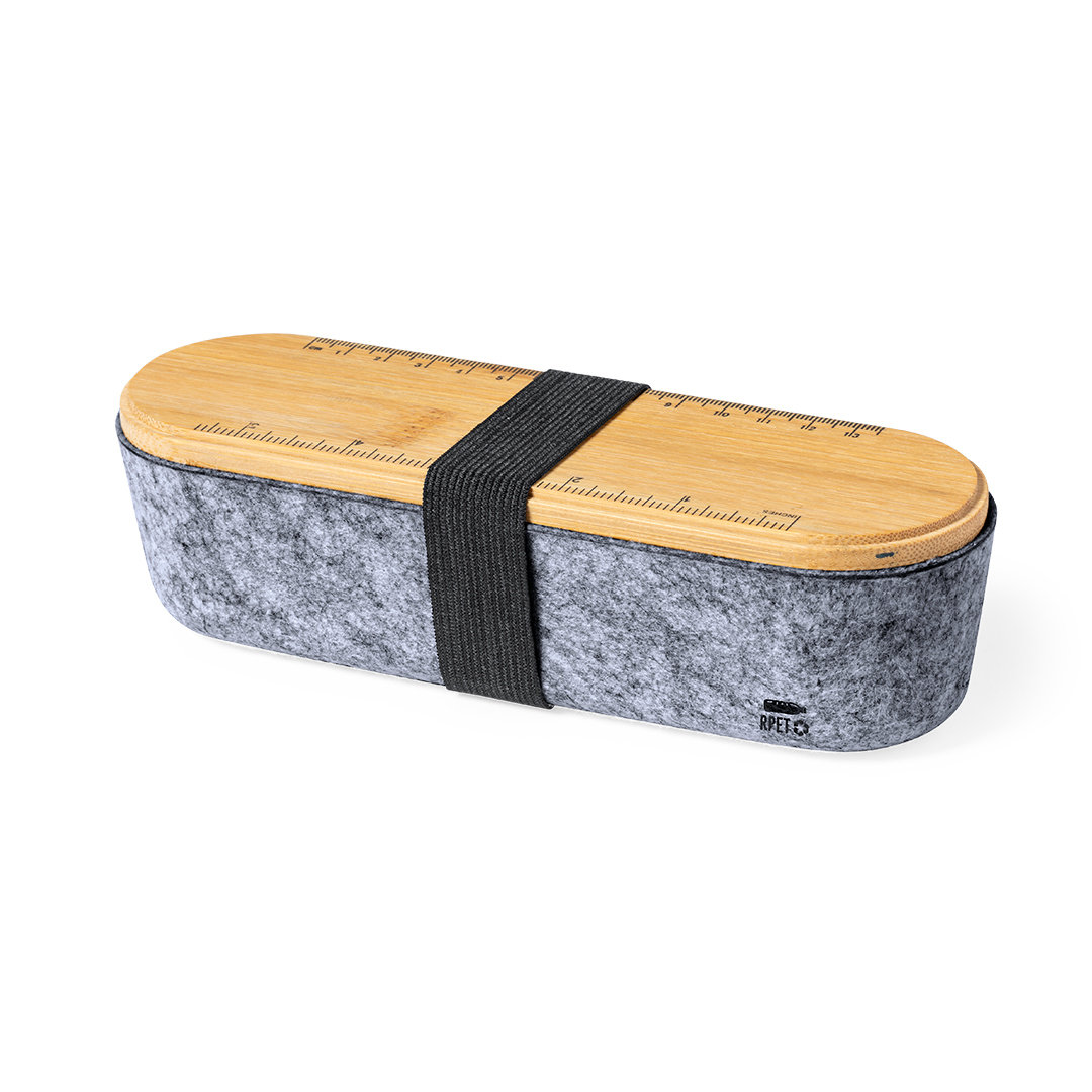 Estuche personalizado Glaston de bambú y fieltro RPET con regla