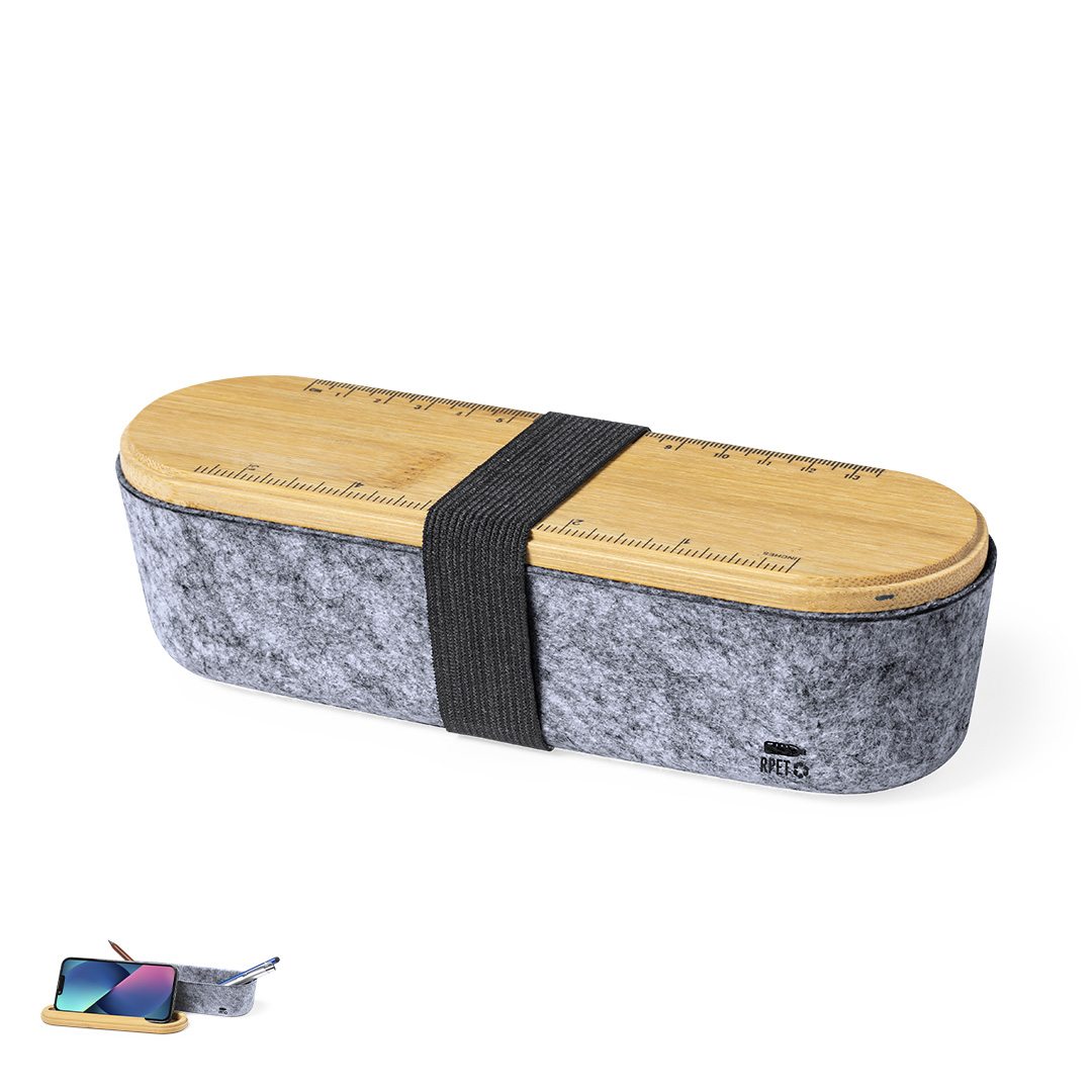 Estuche personalizado Glaston de bambú y fieltro RPET con regla - Oficina - Regalo Promocional Personalizado