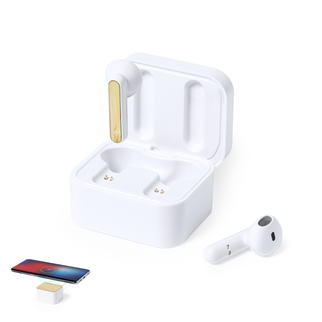 Auriculares Cargador Billins bambú carga inalámbrica 10W - Tecnología - Regalo Promocional Personalizado