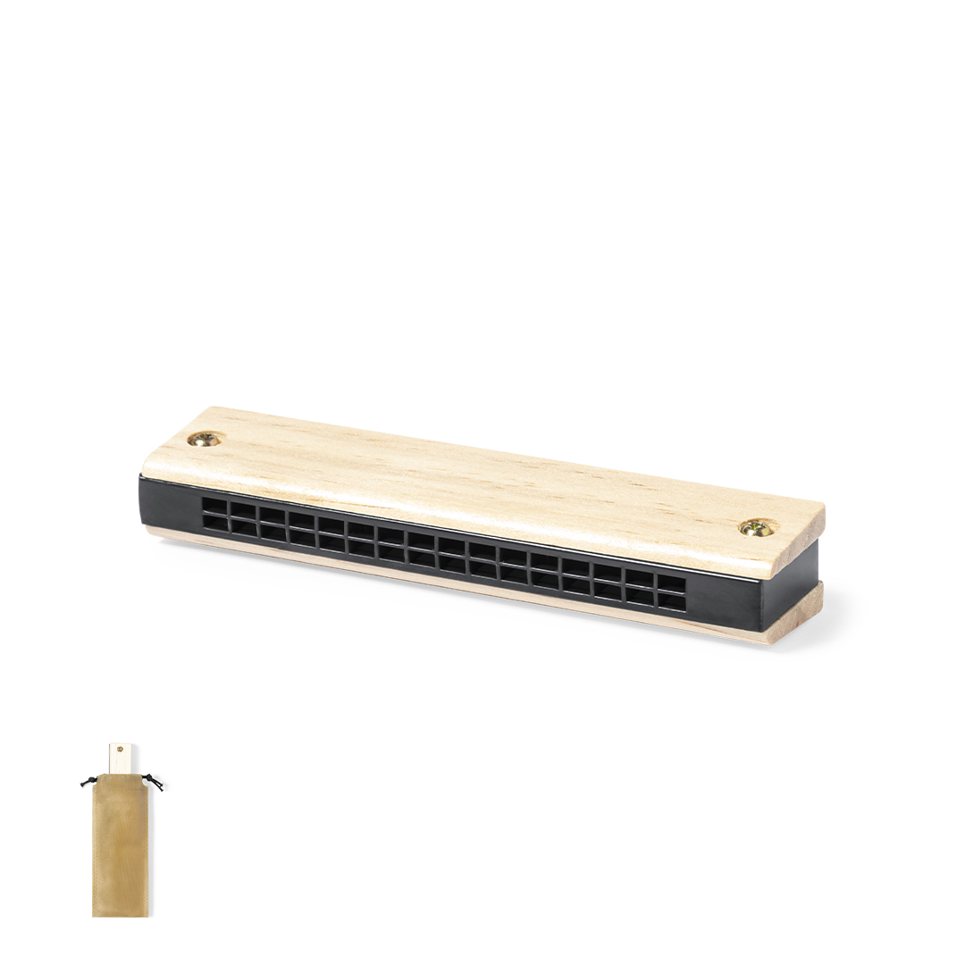 Armónica Blues madera pino con funda cordones - Hogar - Regalo Promocional Personalizado