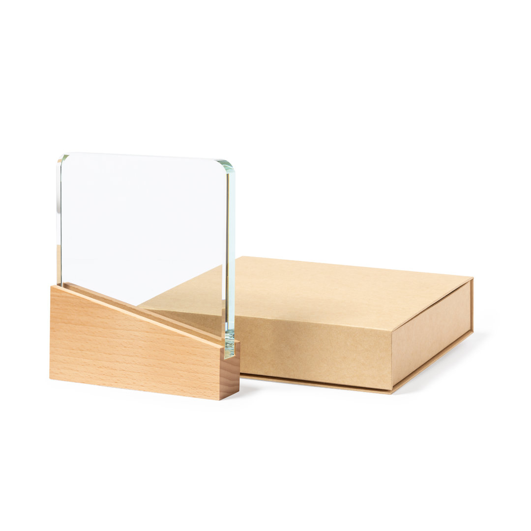 Placa personalizada Vertu de cristal con base de madera natural - Trofeos - Regalo Promocional Personalizado - vista alternativa