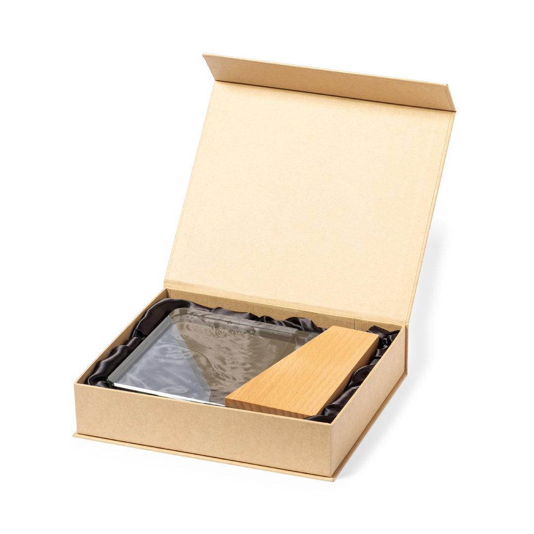 Placa personalizada Vertu de cristal con base de madera natural - Trofeos - Regalo Promocional Personalizado - imagen 3