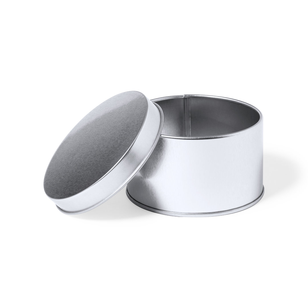 Caja de presentación personalizada Rubrux redonda de metal plateado