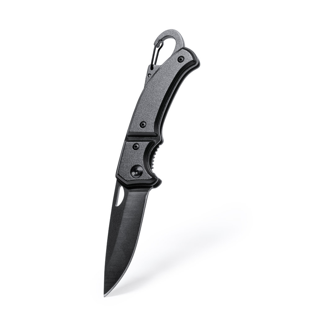 Navaja personalizada Datrak de acero inox con mosquetón integrado