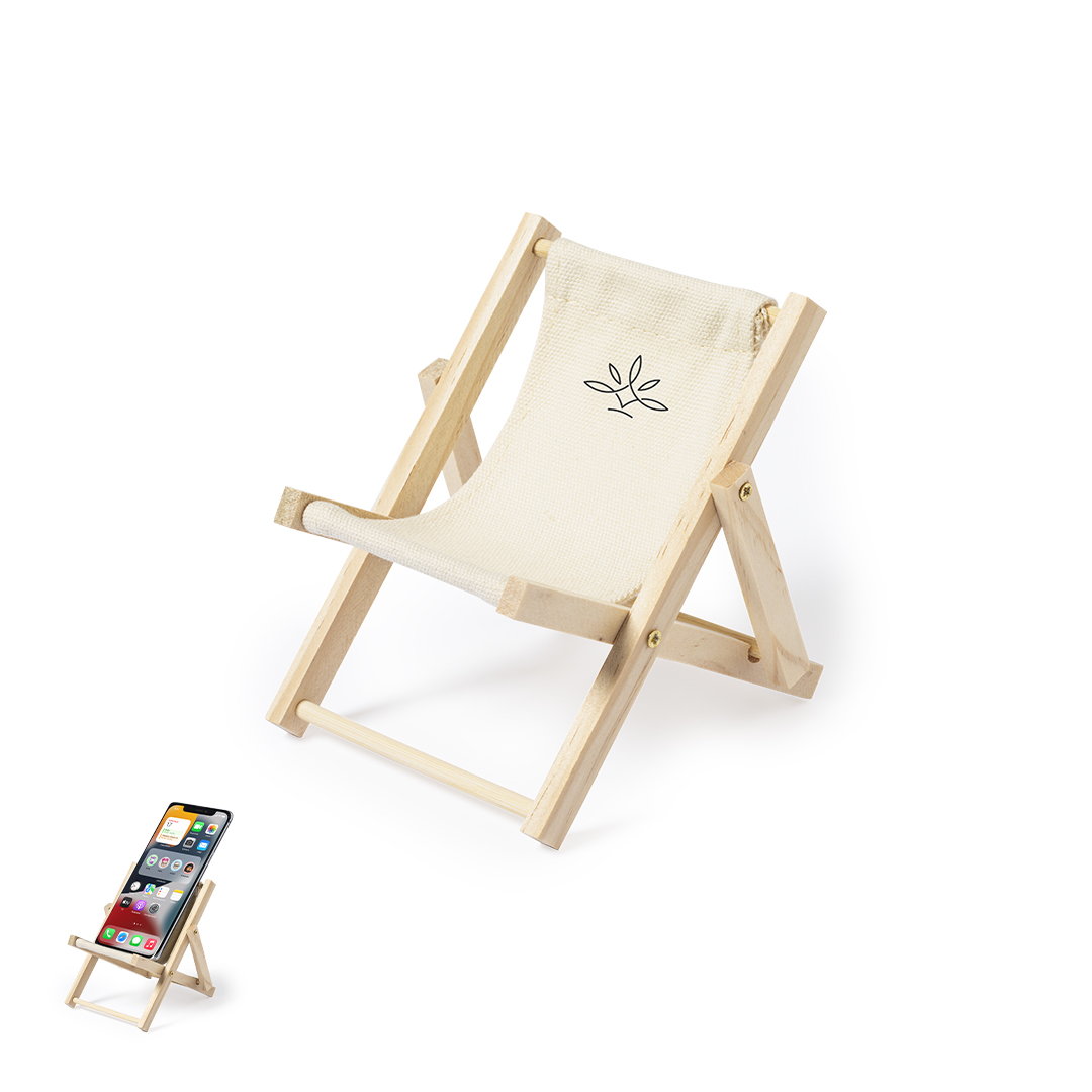 Soporte para smartphone personalizado Medrus de madera y algodón - Tecnología - Regalo Promocional Personalizado