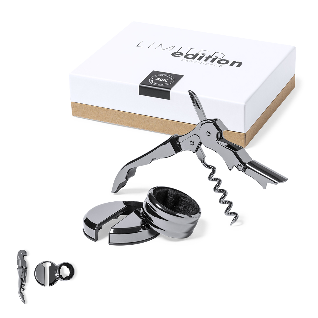 Set de vinos personalizado Zerquen Limited Edition de acero inox negro brillo - Packs de regalo personalizado - Regalo Promocional Personalizado