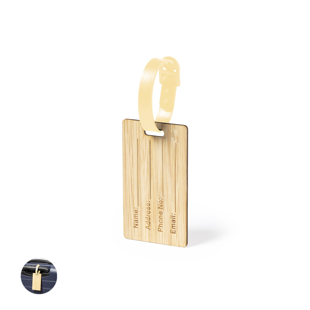 Identificador de maletas personalizado Elwes línea nature de bambú con hebilla - Viaje - Regalo Promocional Personalizado