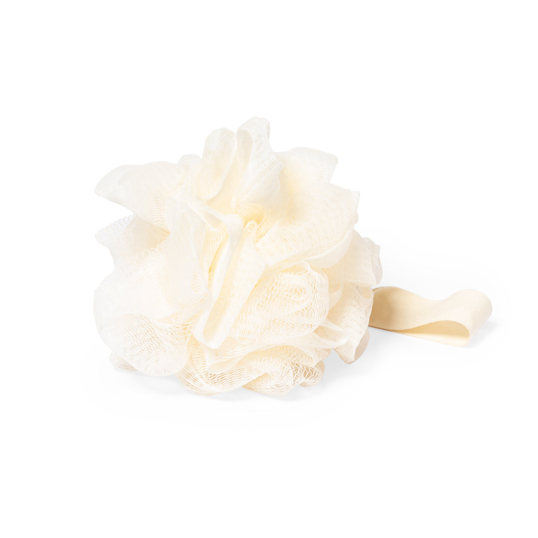 Esponja de baño personalizada Kika de fibra PE con cinta