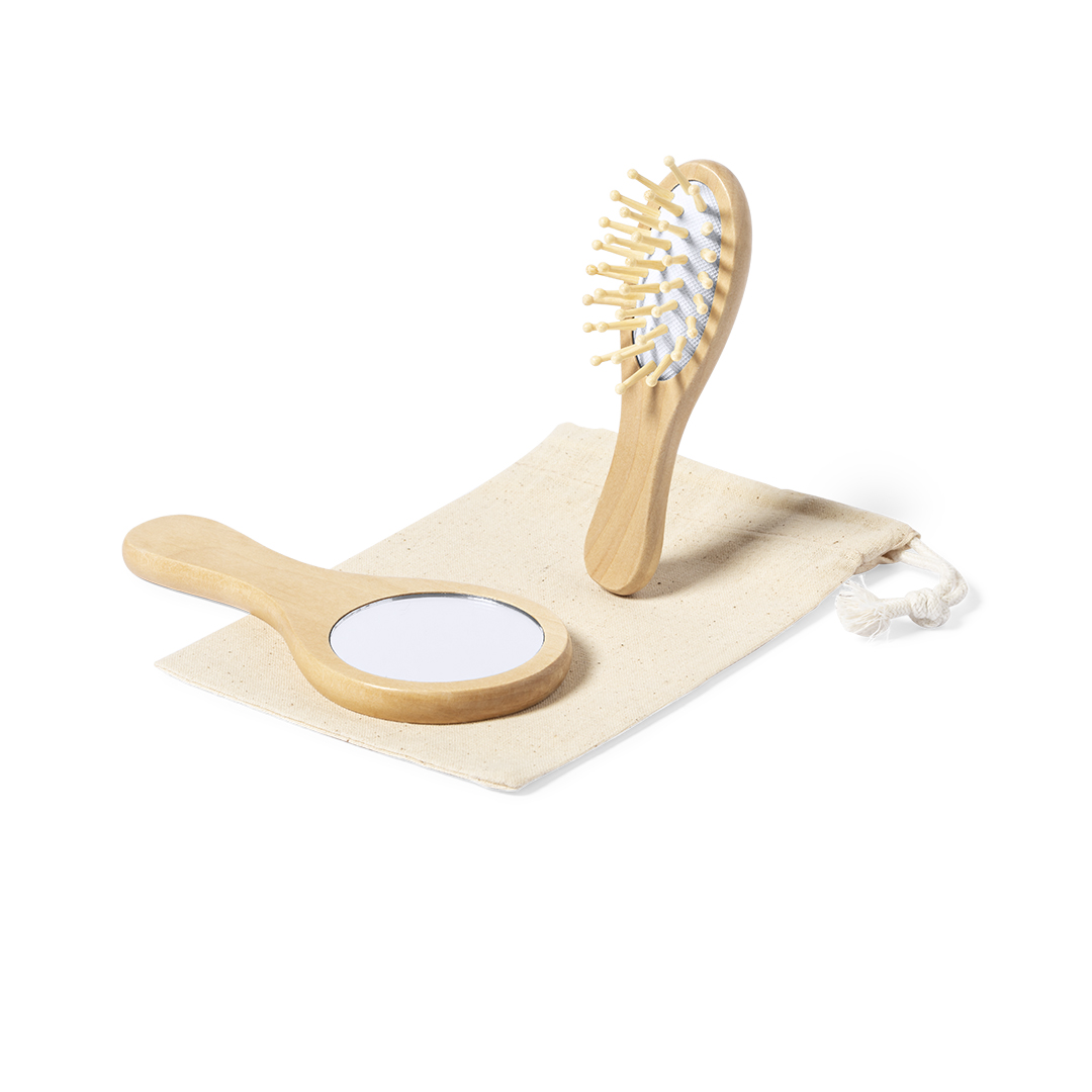 Set espejo y cepillo personalizado Dianex de madera con funda algodón - Tazas y botellas - Regalo Promocional Personalizado