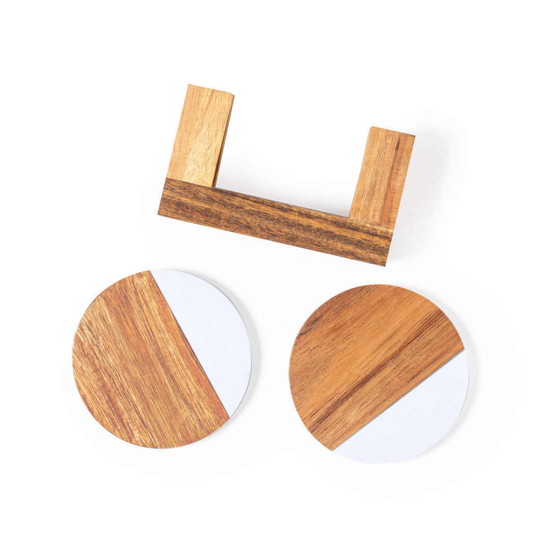Set de posavasos personalizado Derrol premium de madera de acacia con mármol - Packs de regalo personalizado - Regalo Promocional Personalizado - vista alternativa