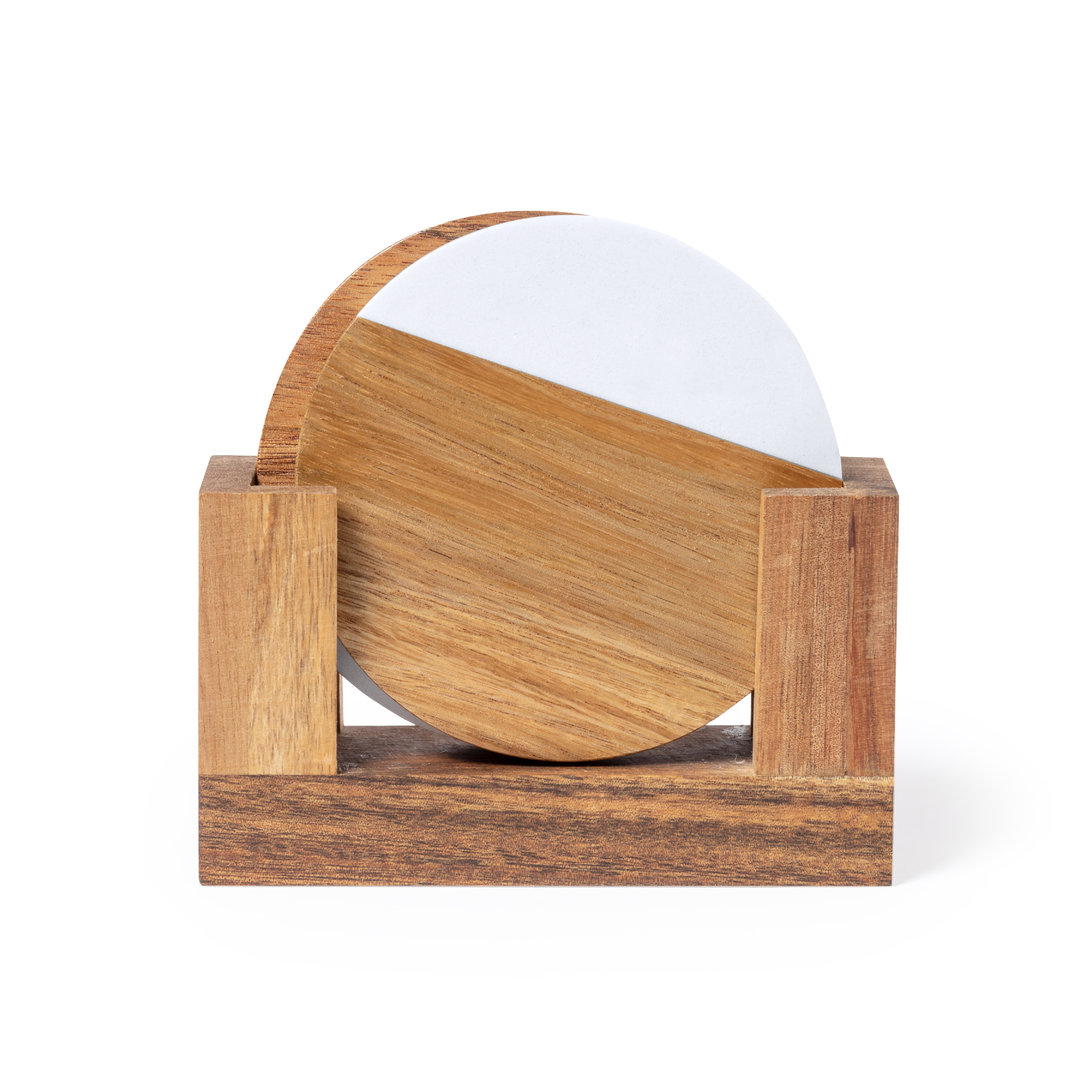 Set de posavasos personalizado Derrol premium de madera de acacia con mármol - Packs de regalo personalizado - Regalo Promocional Personalizado - imagen 3