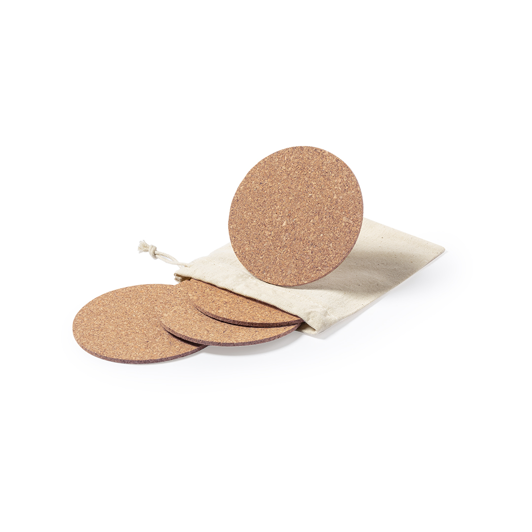 Set de posavasos personalizado Yagger de corcho natural en bolsa de algodón - Packs de regalo personalizado - Regalo Promocional Personalizado